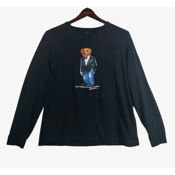 Ralph Lauren Polo Bear Tuxedo T-Shirt Mens XL Black Jersey Knit Crewneck LS - Picture 1 of 10